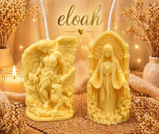 Velas de ángel y de la Virgen en cera color miel