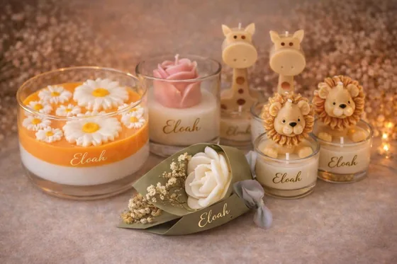 Velas de jirafa y de león para recordatorios infantiles
