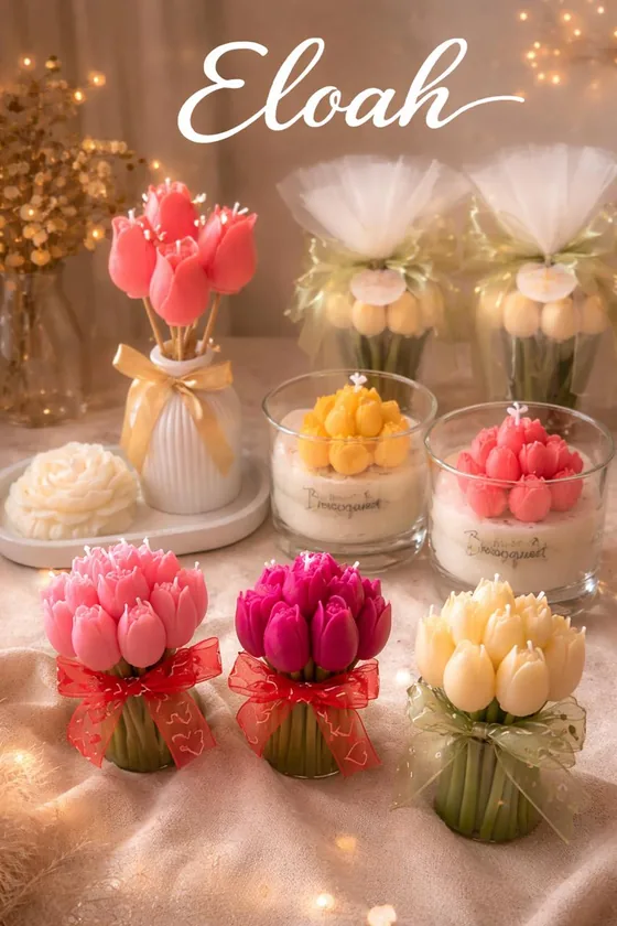 Velas con forma de tulipán en varios colores